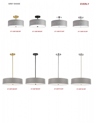 4LT Incandescent Pendant PC w/ Grey Shade
