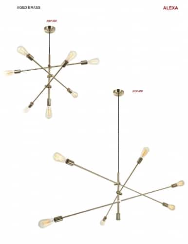 7LT Incandescent Adjustable Pendant, Aged Brass