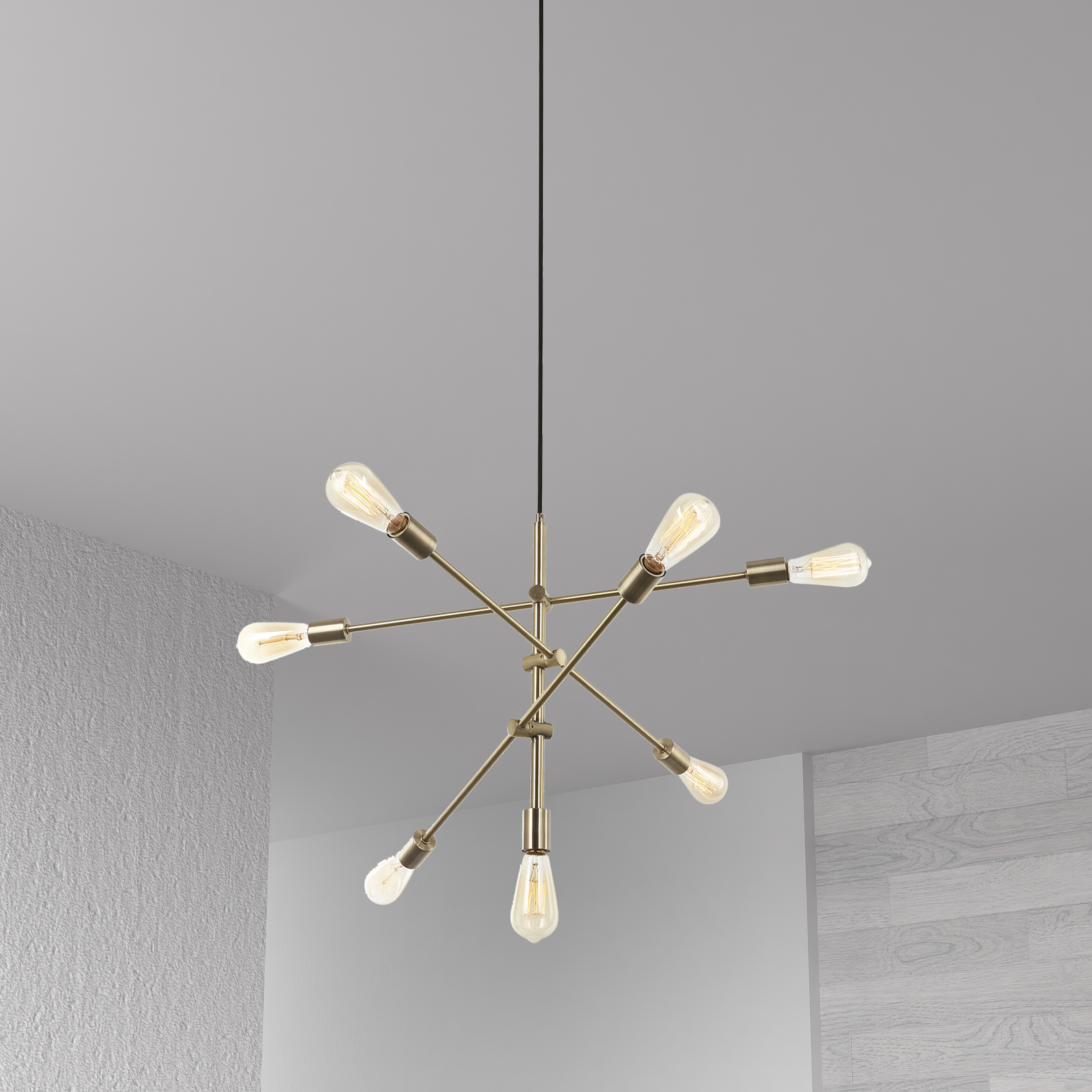 7LT Incandescent Adjustable Pendant, Aged Brass