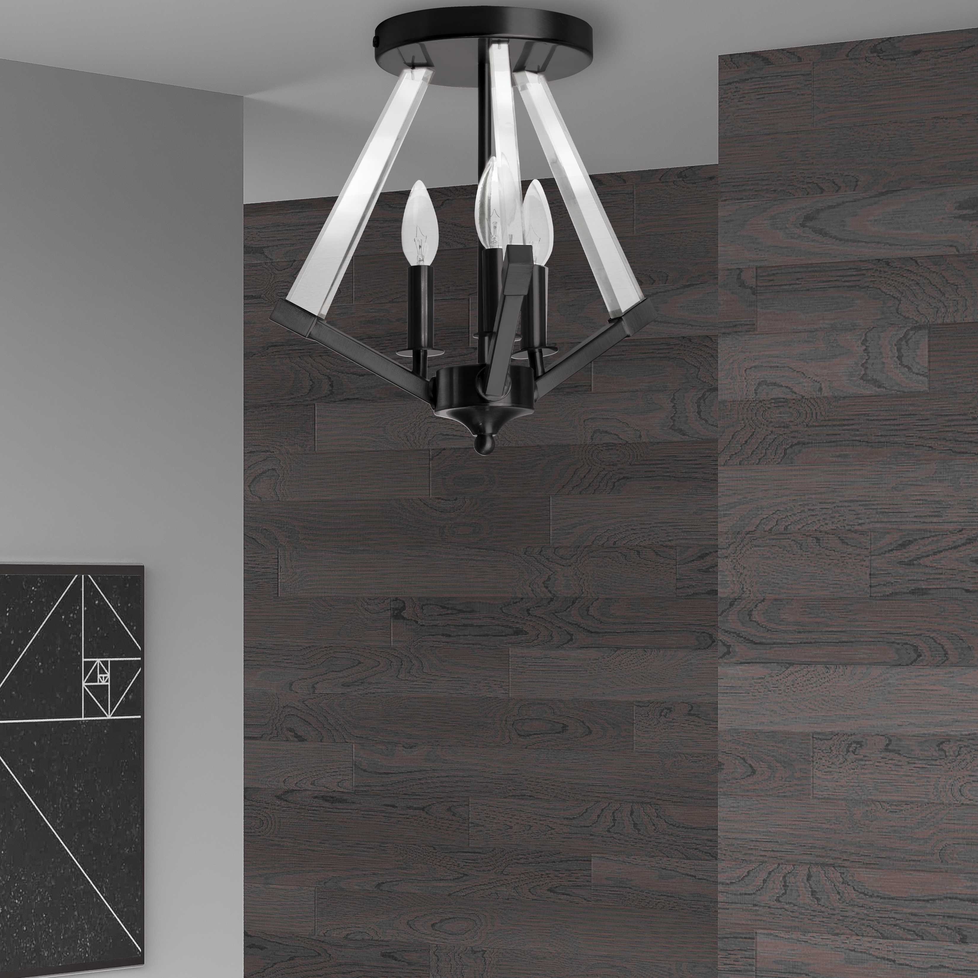 3LT Semi-Flush Mount, MB w/ Clear Acrylic