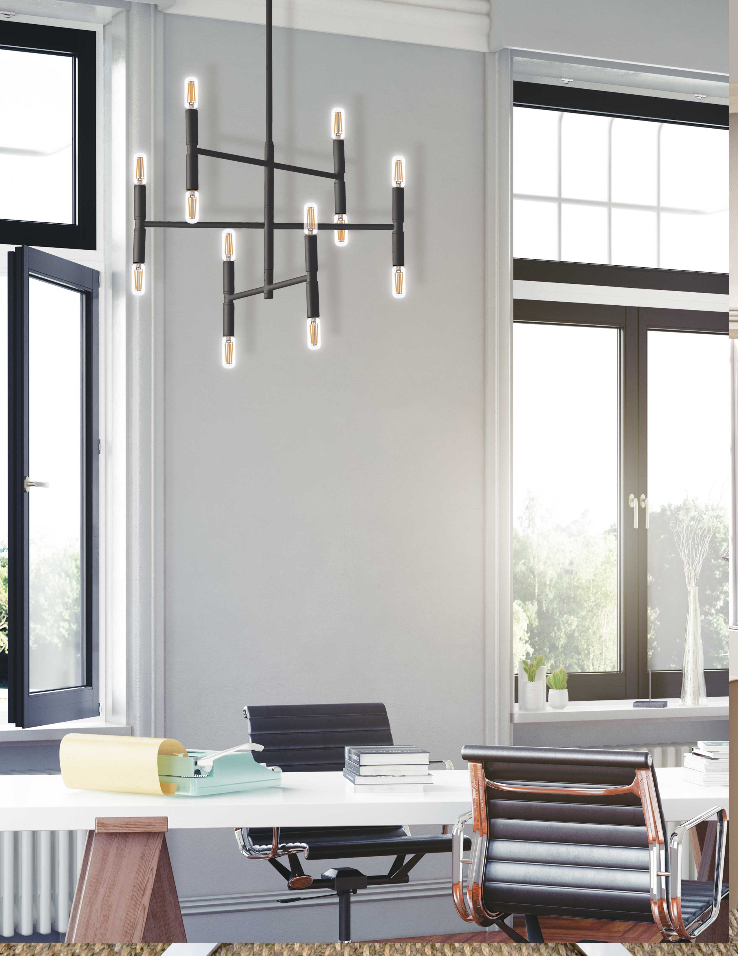 12LT Incandescent Chandelier, Matte Black