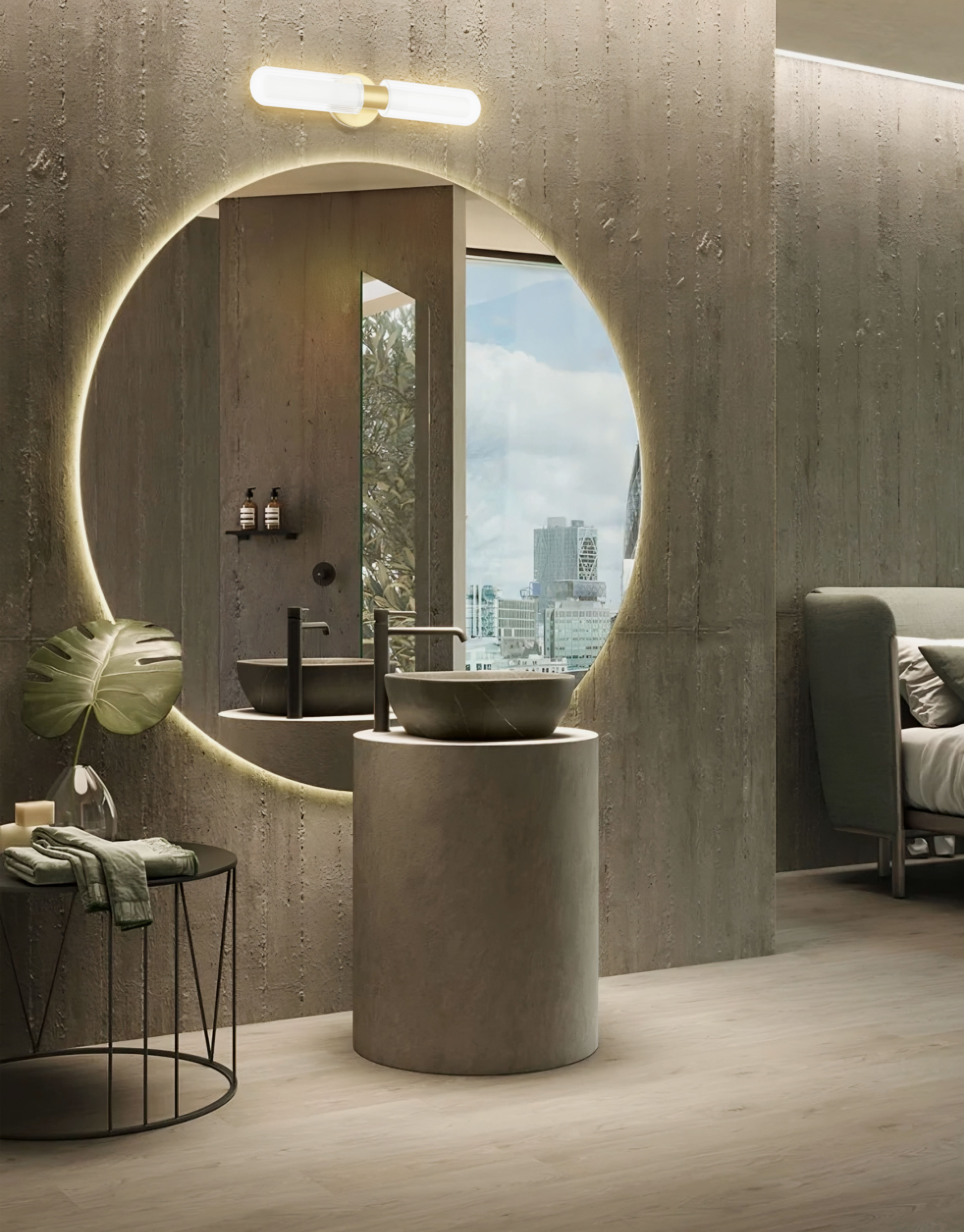 2LT Wall Sconce, AGB w/ CLR Fluted Glass