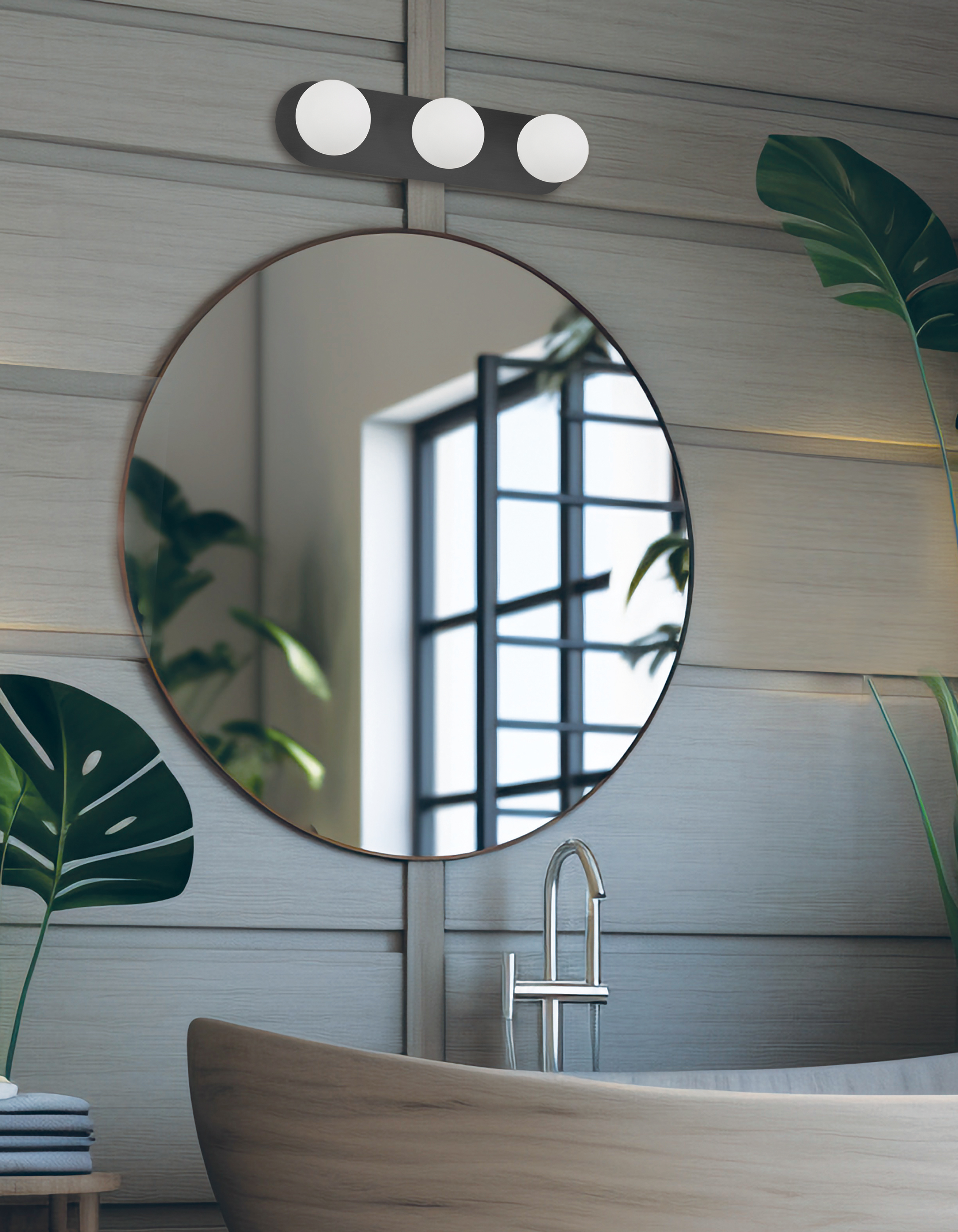 3LT Vanity, MB w/ WH Opal Glass