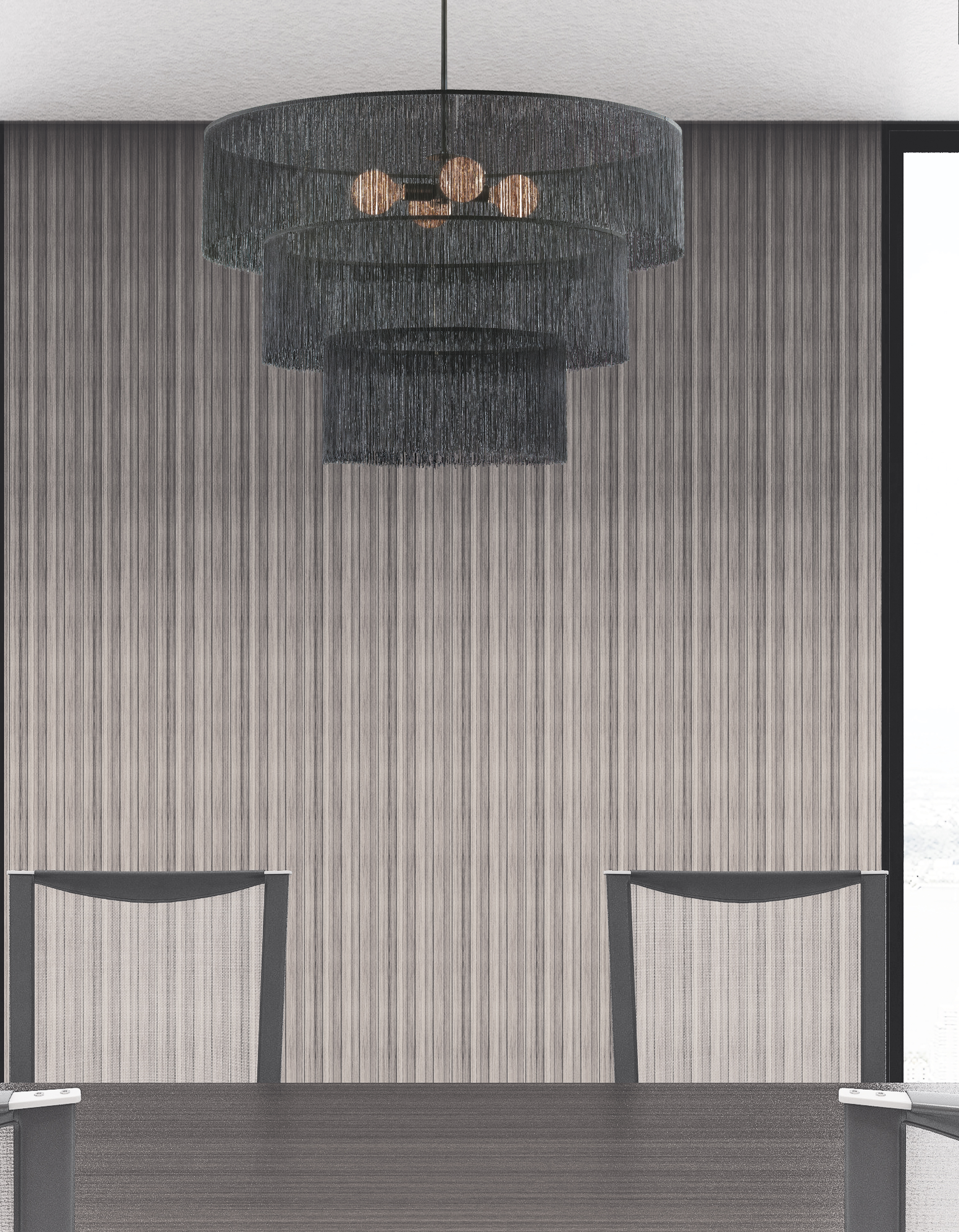 4LT Chandelier, MB w/ BK Tassel Shades
