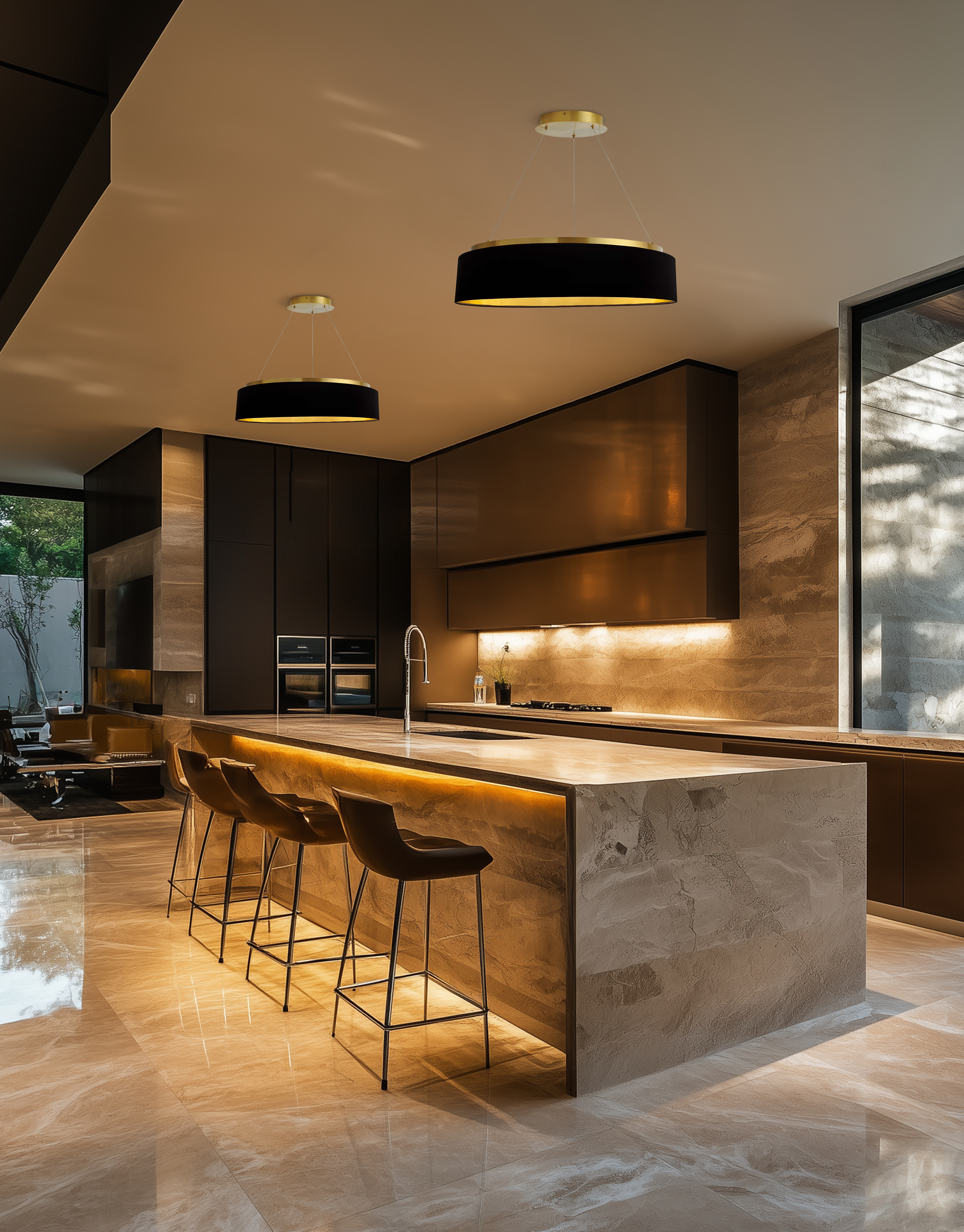 34W Chandelier, AGB w/ BLK Shade