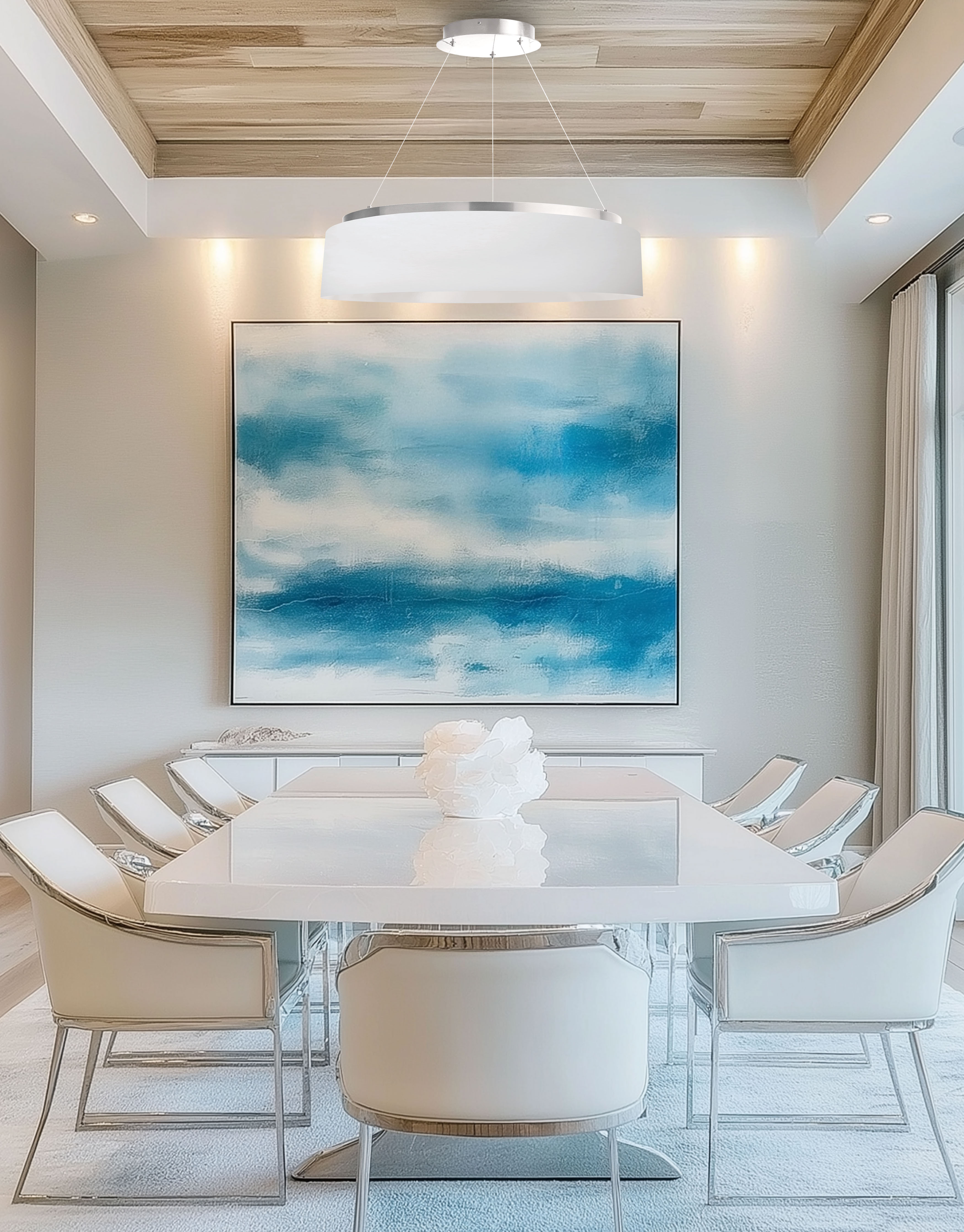 34W Chandelier, SV w/ WH Shade