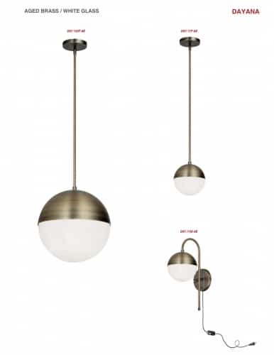 3LT Halogen Pendant, AB w/ WH Opal Glass