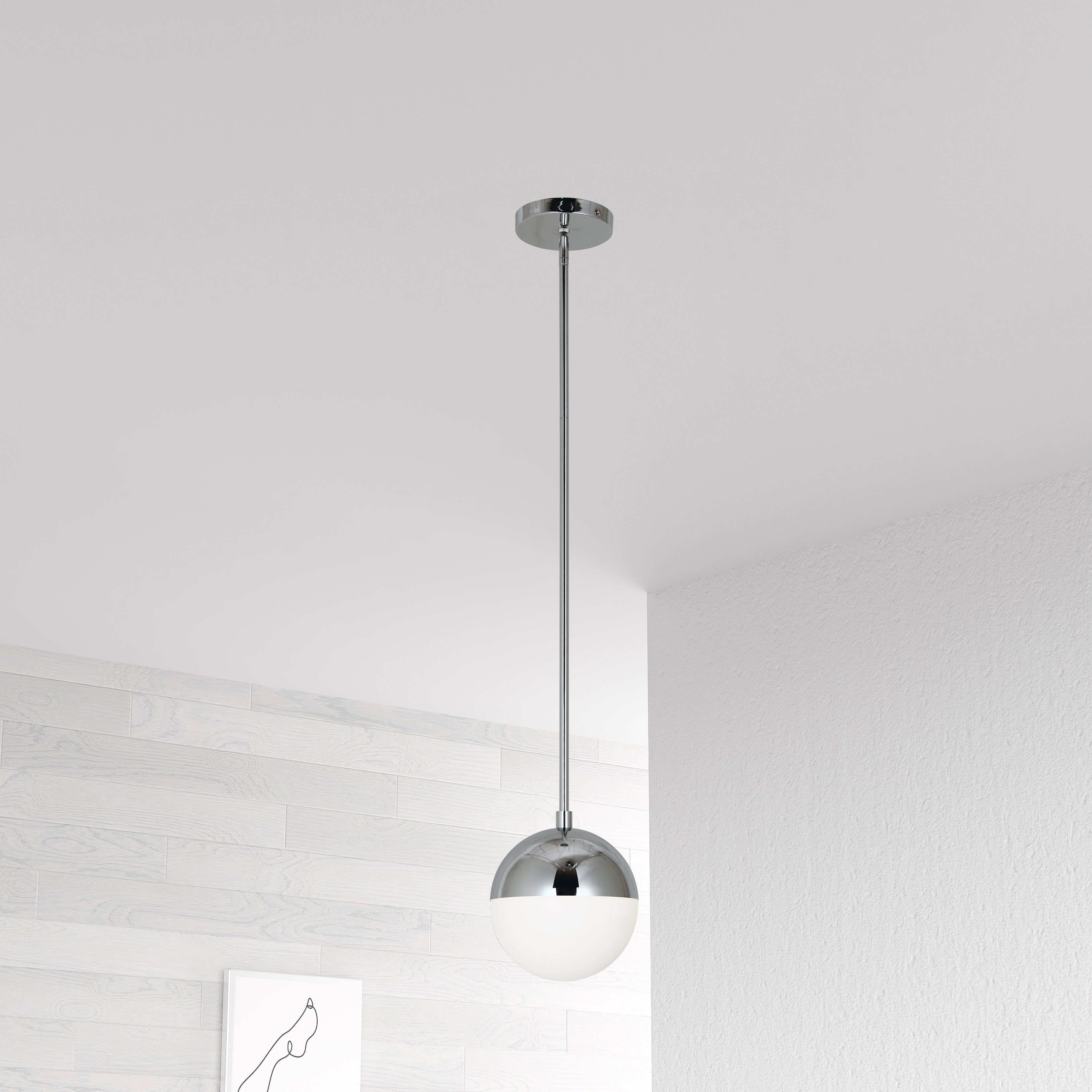 1LT Halogen Pendant, PC w/ WH Opal Glass