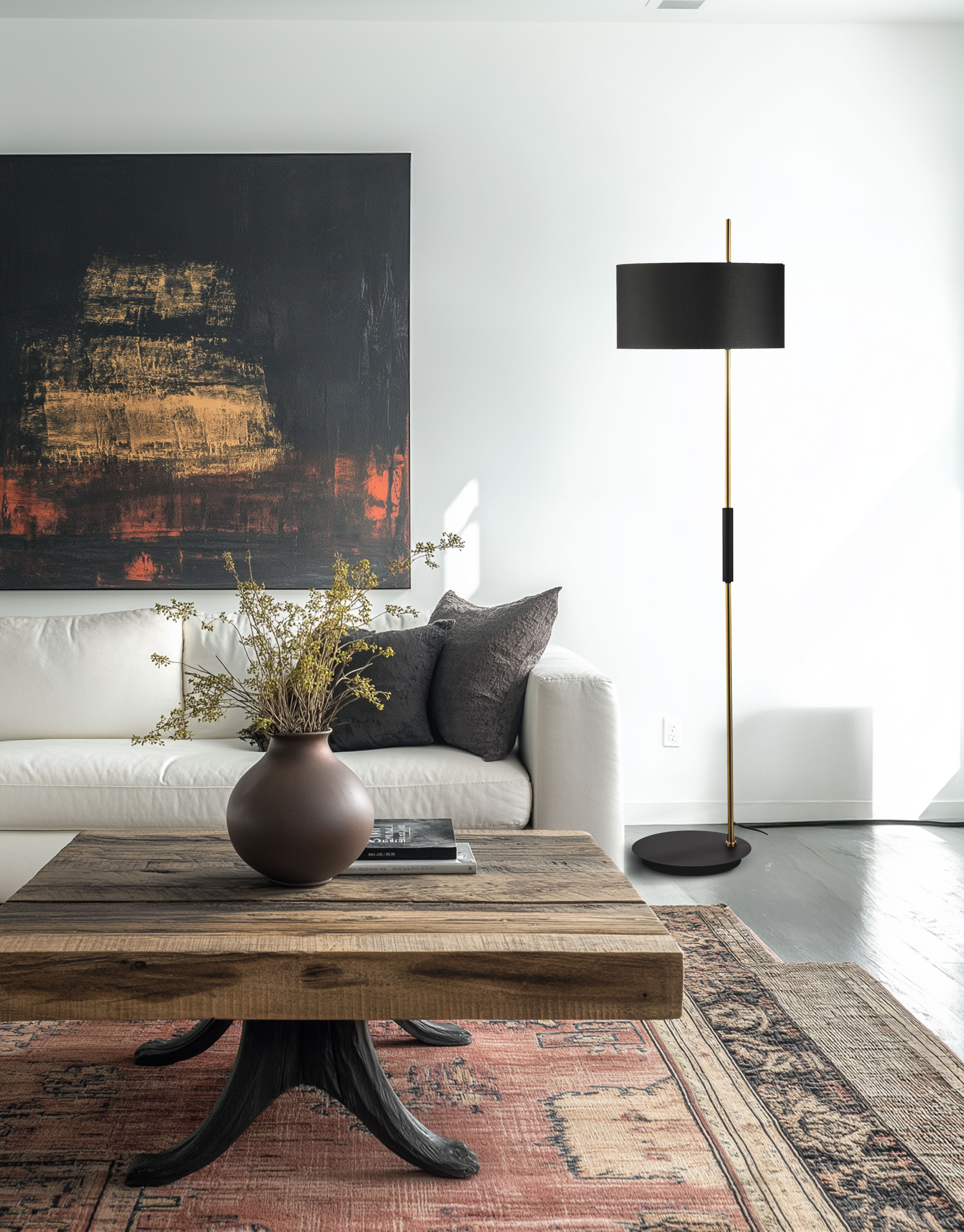 1LT Incandescent Floor Lamp, MB & AGB w/ BK Shade