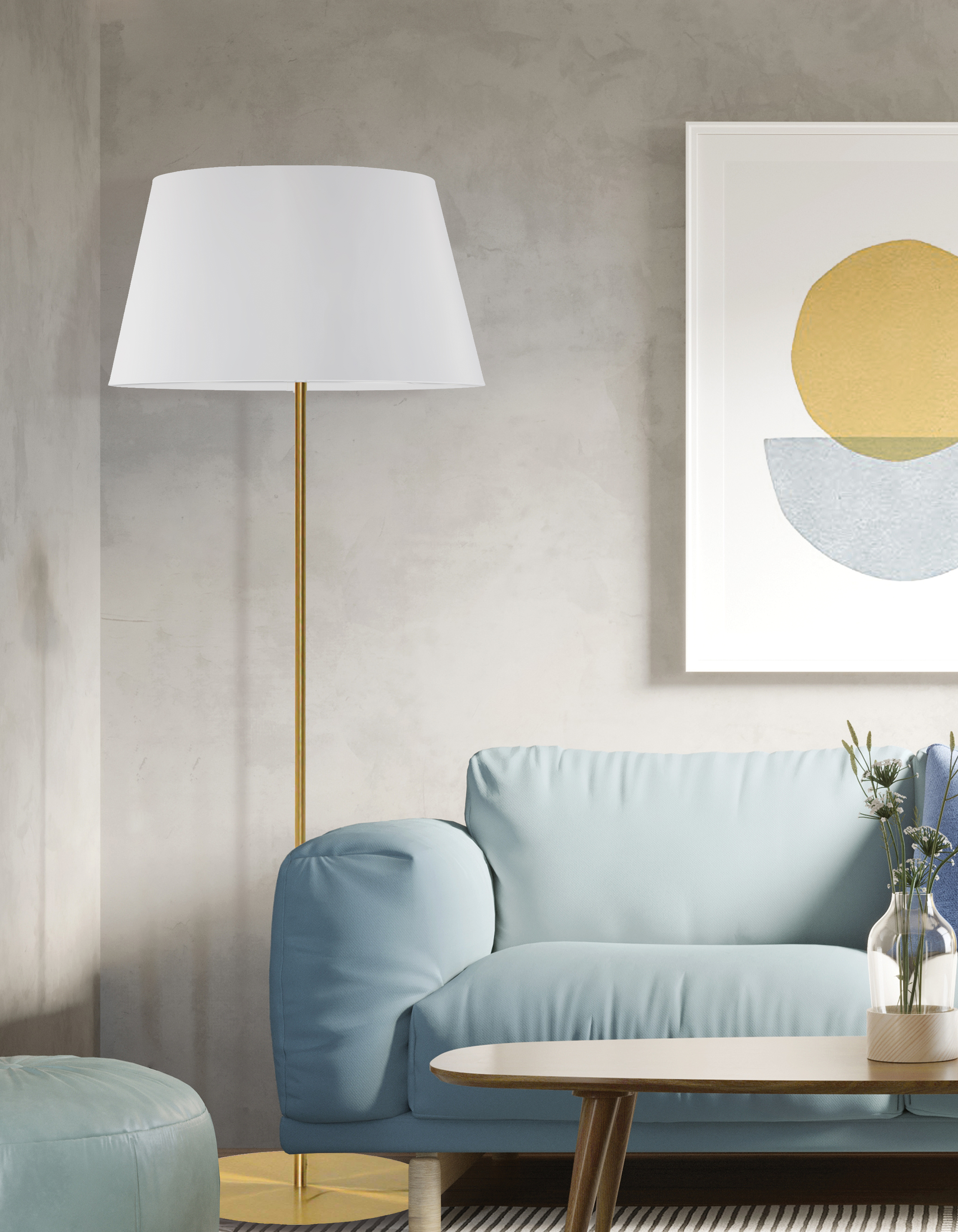 1LT Rnd Base Floor Lamp, AGB w/ WH Shade