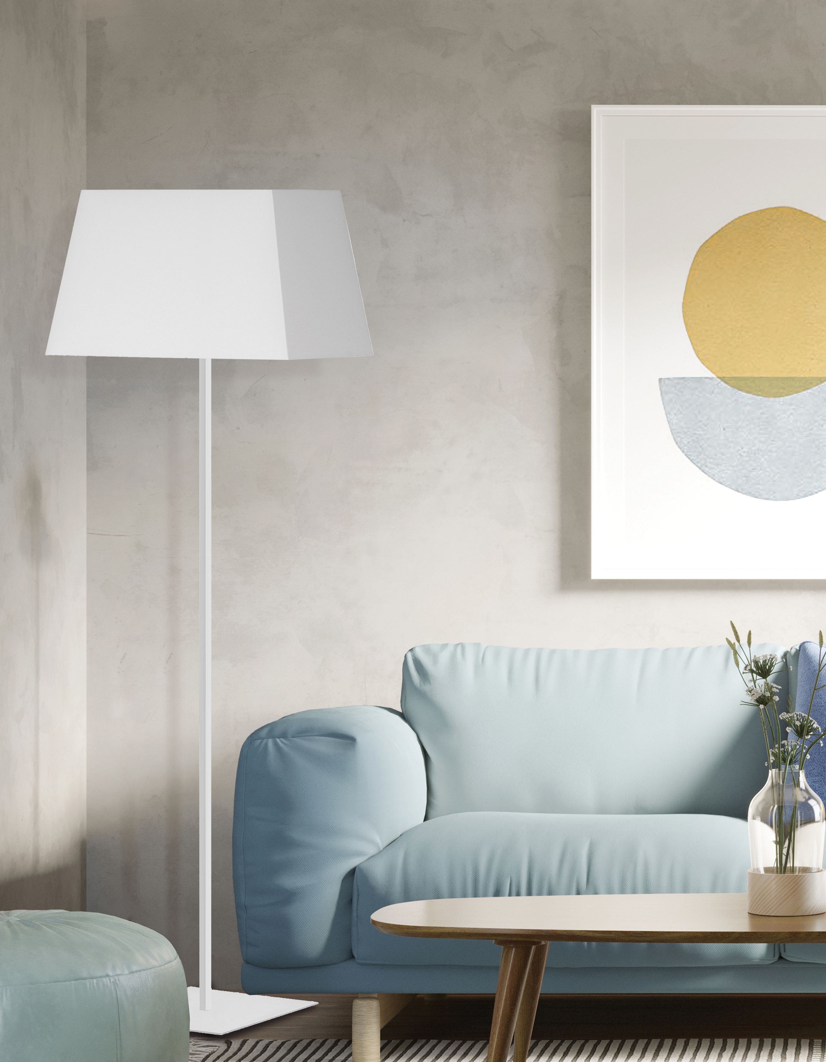 1LT Sq Base Floor Lamp, MW w/ WH Shade