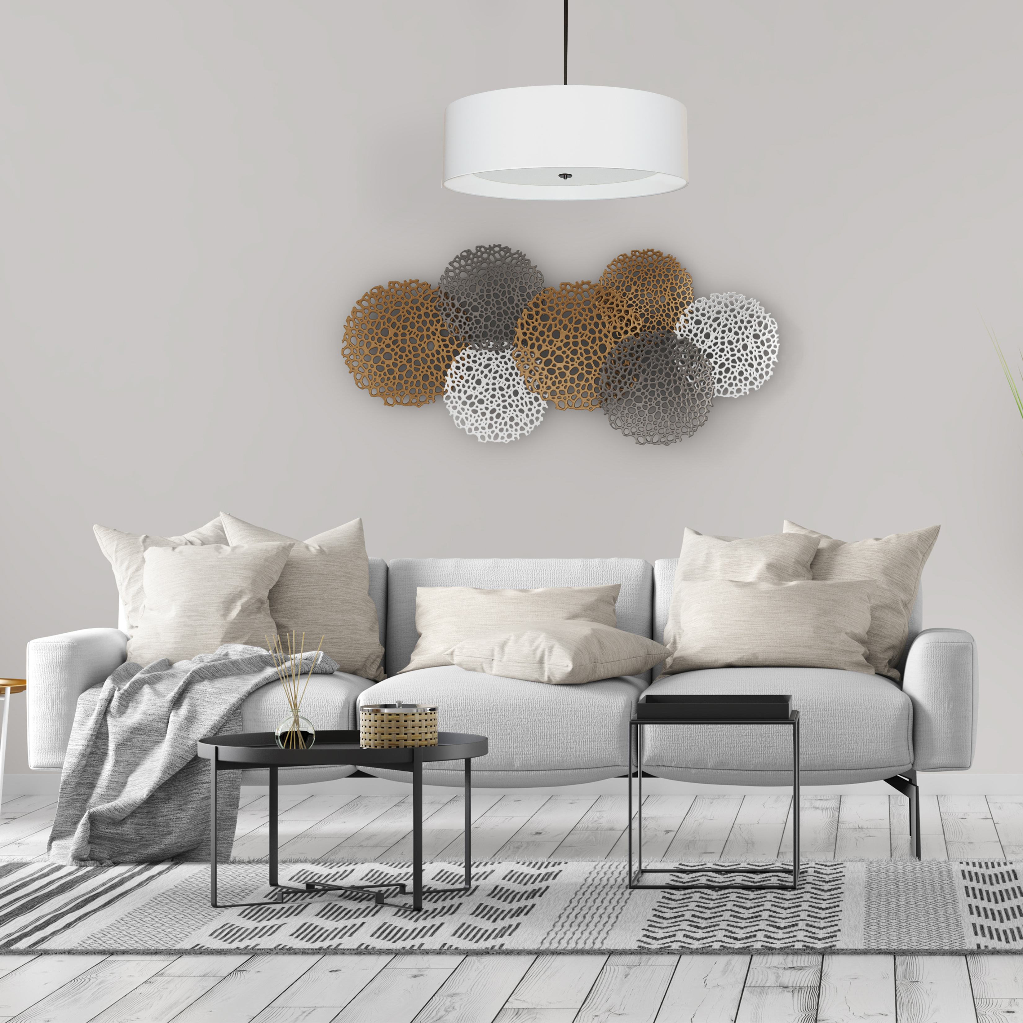 4LT Incan Pendant, MB, WH Shade w/ WH Diffuser