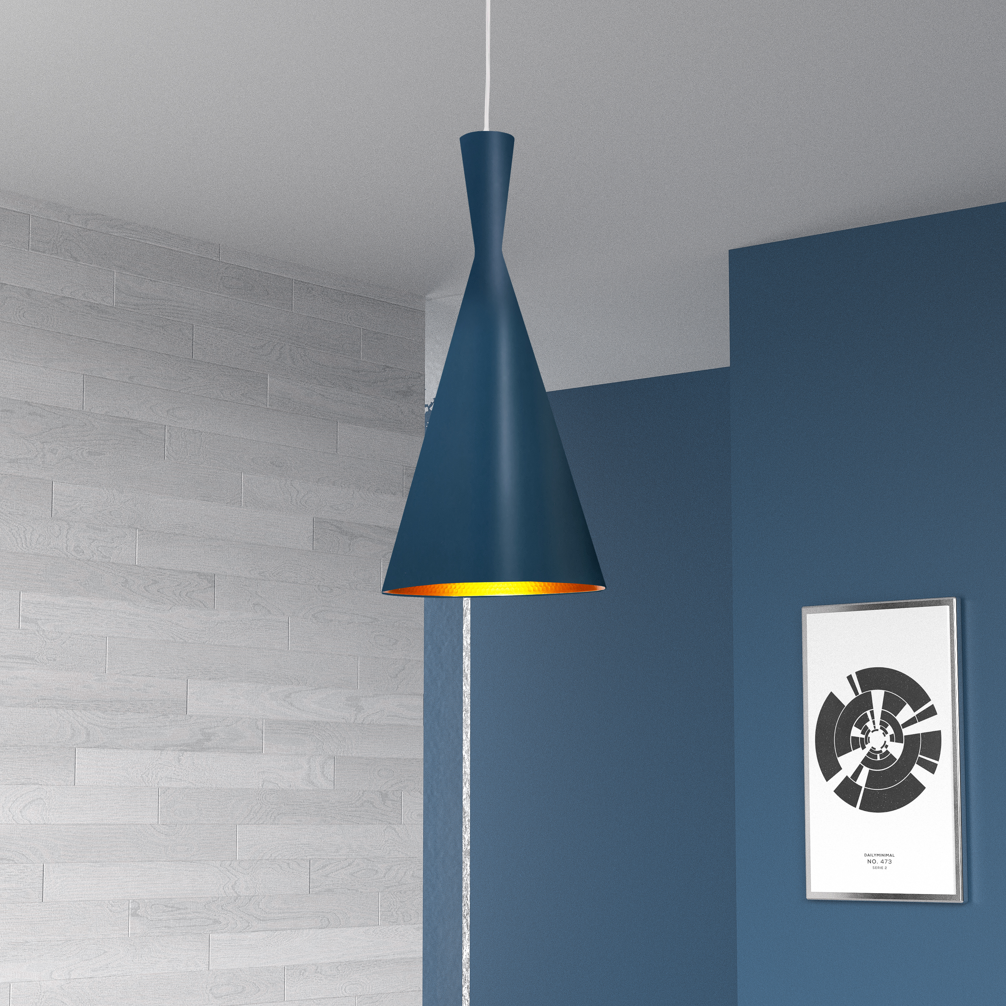 1LT Incan Pendant Blue Gold Pebbled Interior