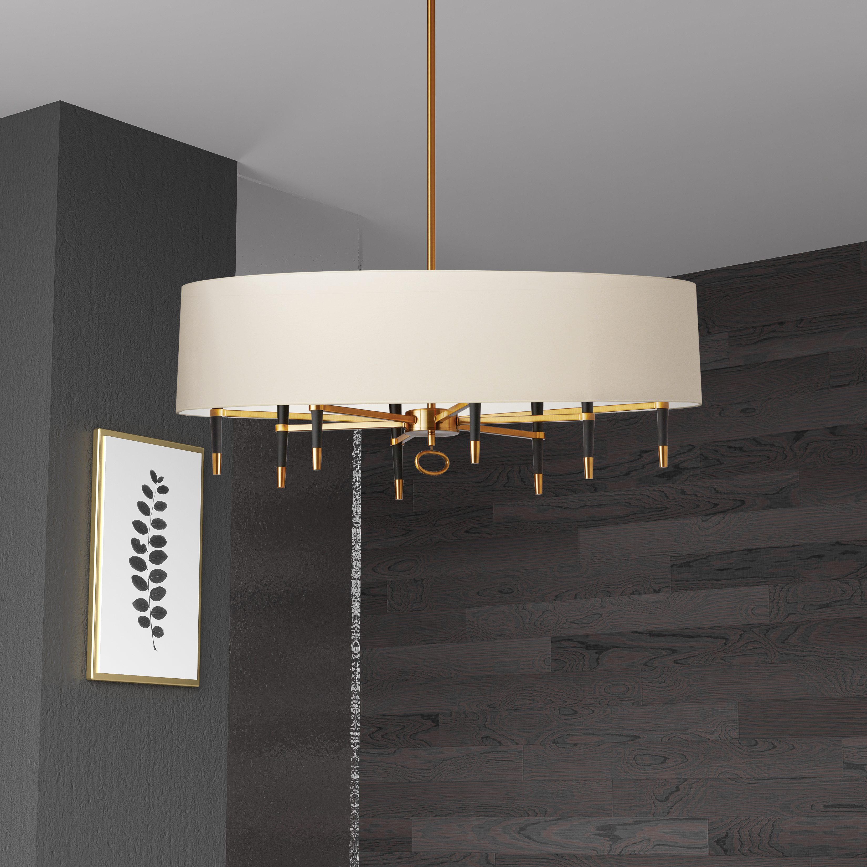 8LT Incandescent Chandelier, VB w/ Cream Shade