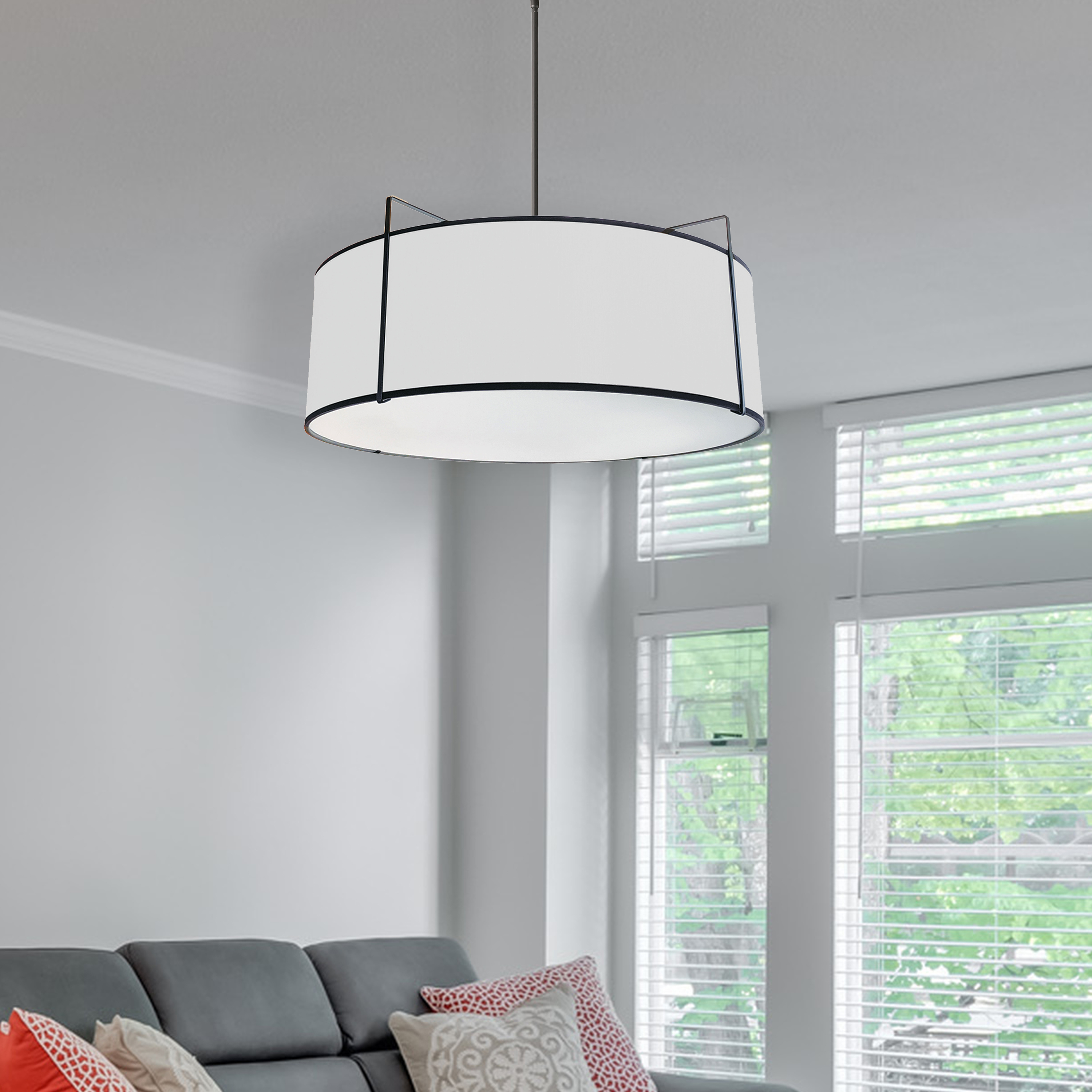 4LT Drum Pendant Black/White Shade w/790 Diff