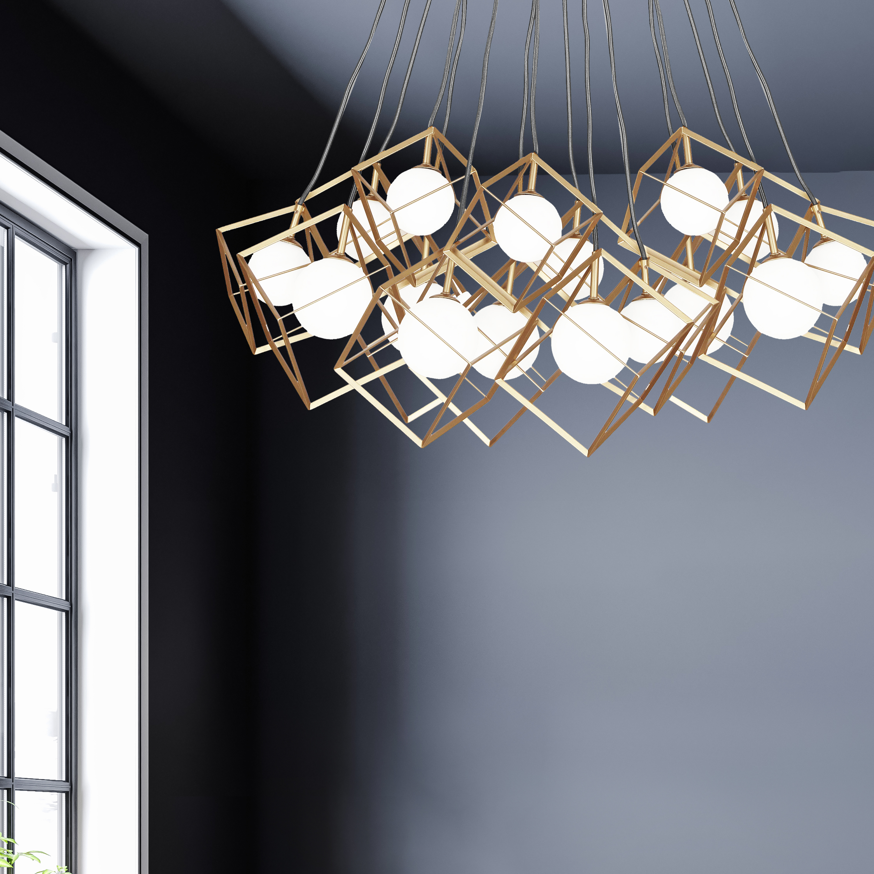 16LT Halogen Pendant, GLD with WH Glass